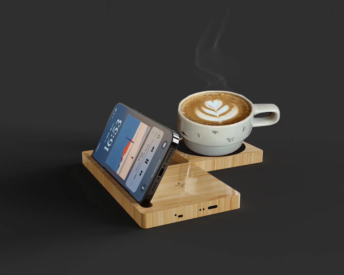 MT549 Bamboo Cup Warmer & Wireless Charger