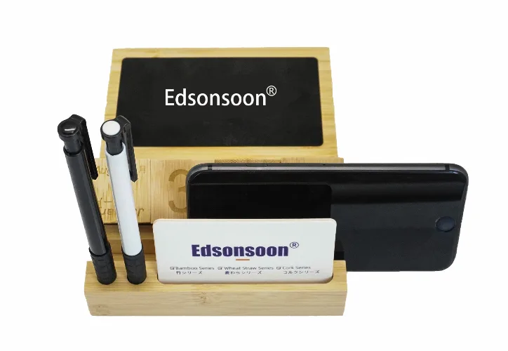 MT555 Bamboo Desk Organizer with Calendar, Wireless Charger & Glow Logo