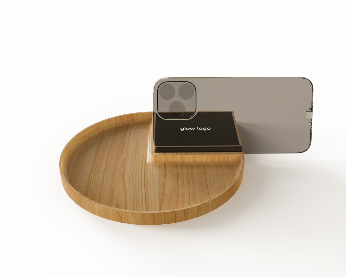 MT563 Bambus Wireless-Charger mit Glow-Logo, Telefonhalter & Schreibtisch-Organizer