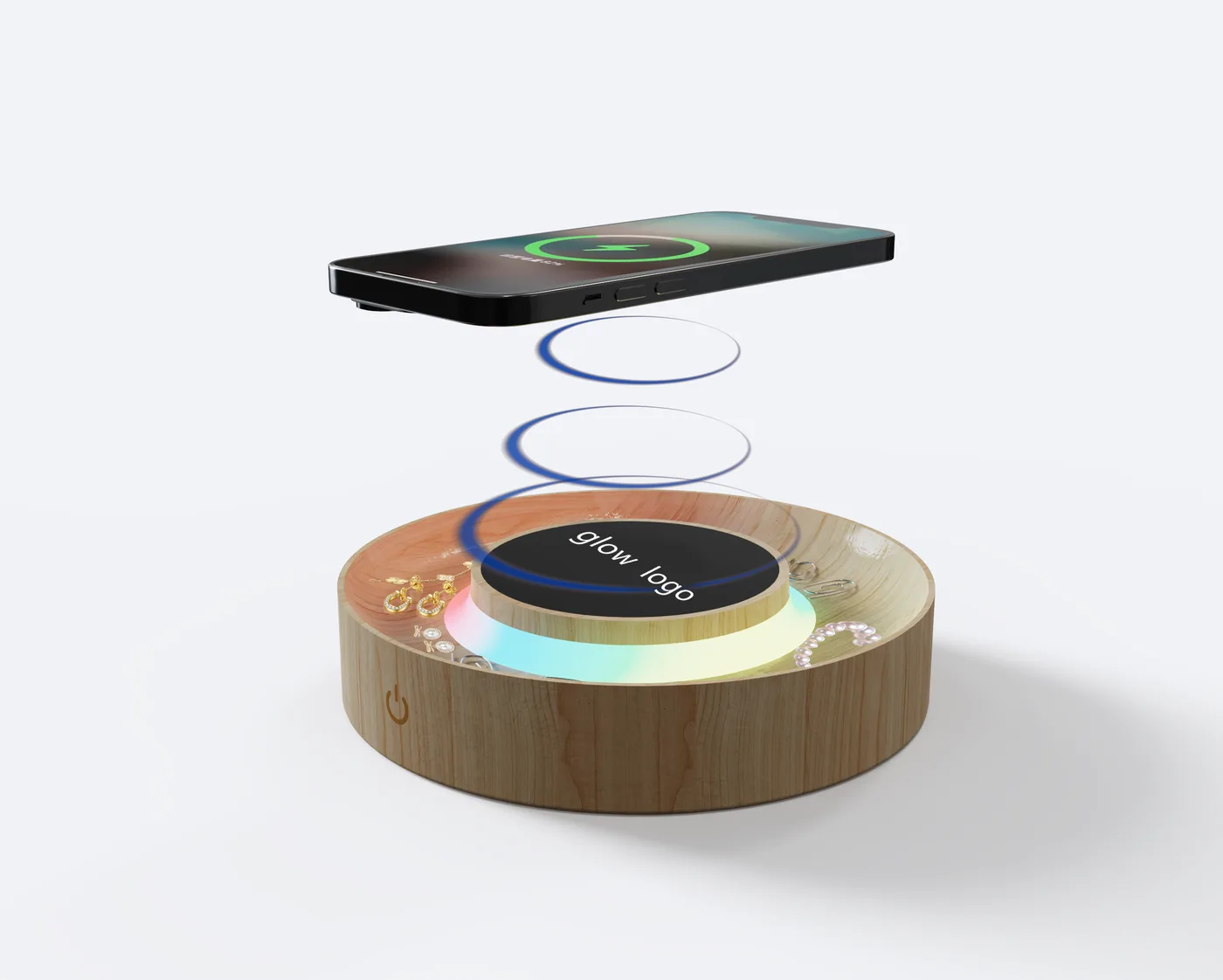 MT562 Bamboo Wireless Charger with Glow Logo, Phone Holder, Organizer & Ambie...