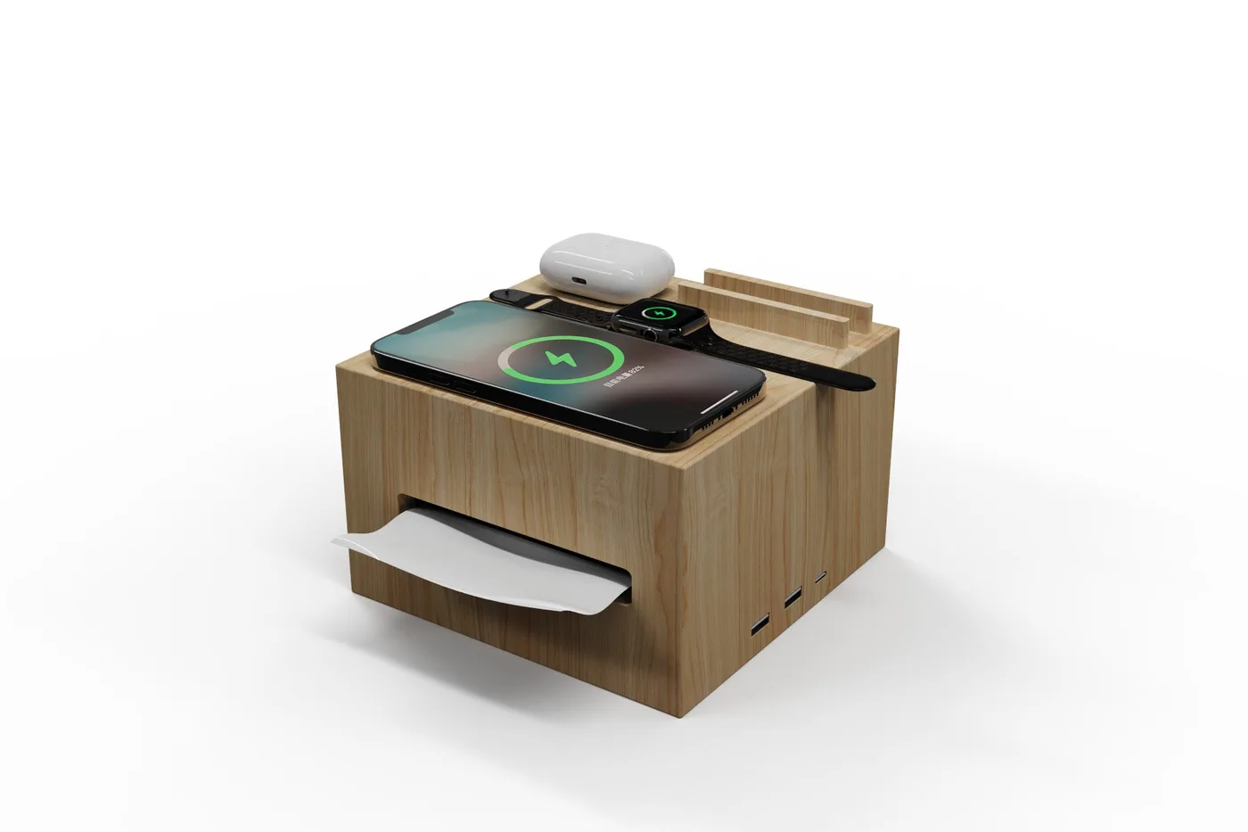 MT572 chargeur sans fil 3-en-1 en bambou