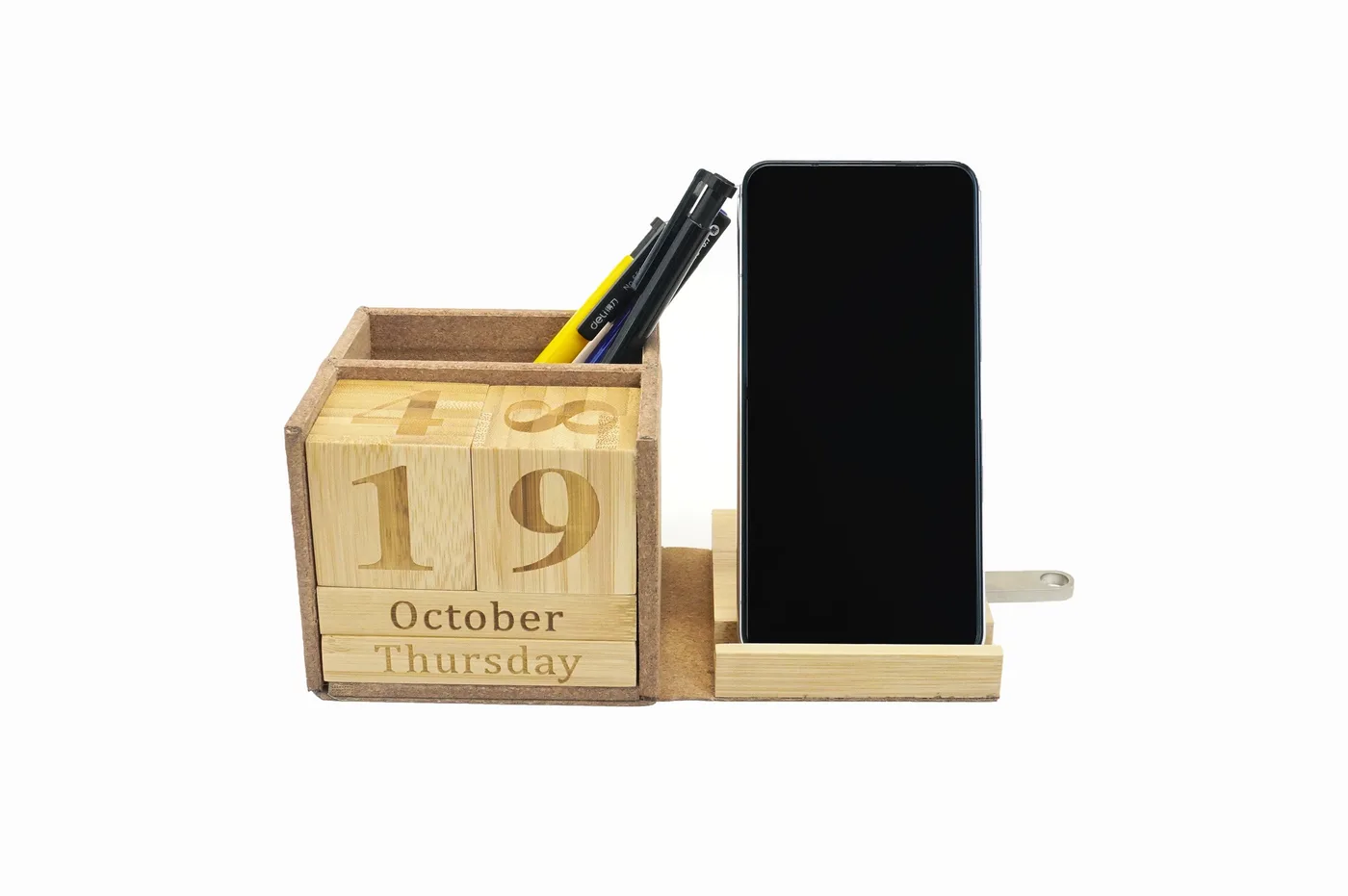 MT556 Bamboo Wireless Charger with Calendar, Pen Holder & USB Ports