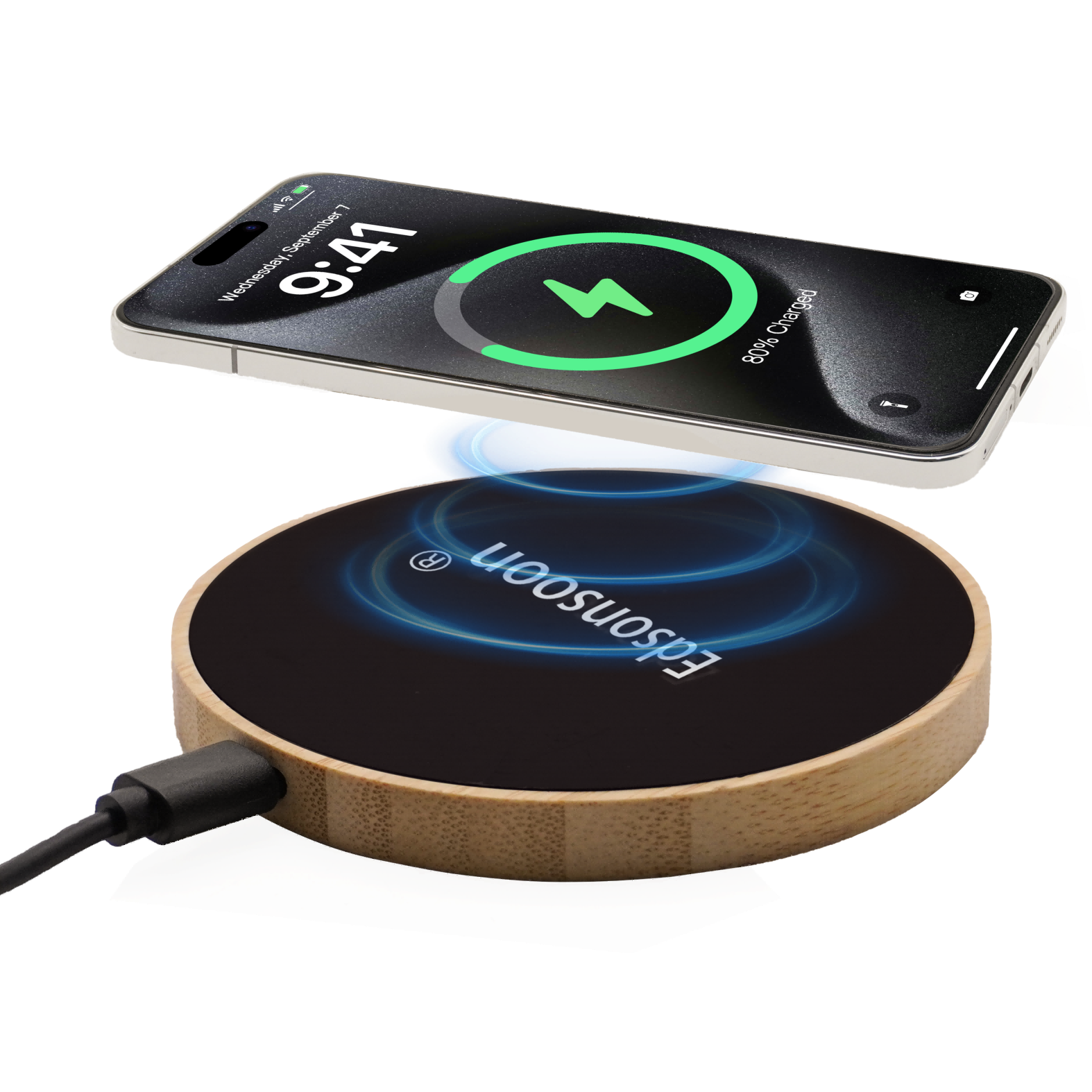 Bamboo Wireless Charging Pad with Glow Logo