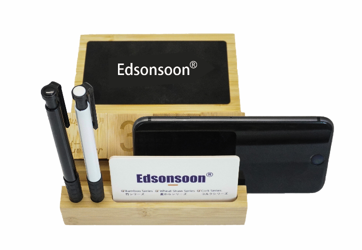 MT555 Bamboo Desk Organizer with Calendar, Wireless Charger & Glow Logo