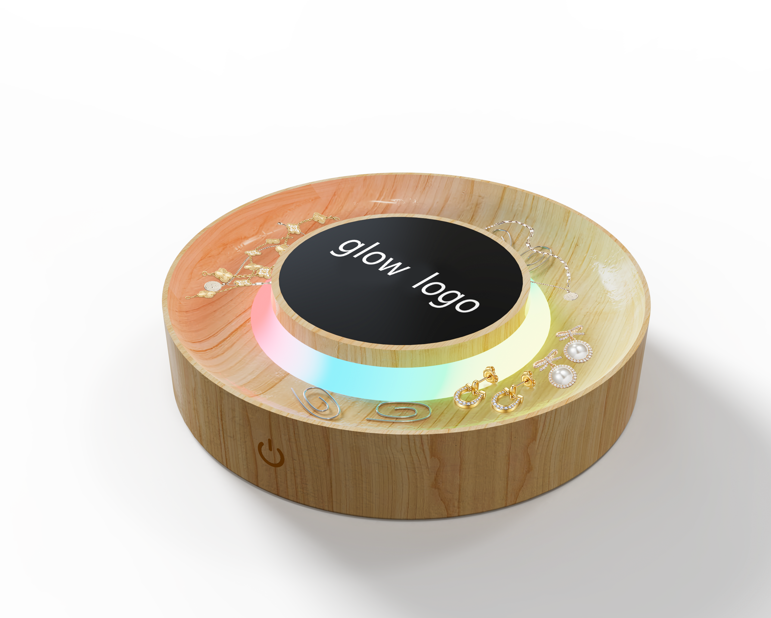 MT562 Bamboo Wireless Charger with Glow Logo, Phone Holder, Organizer & Ambie...